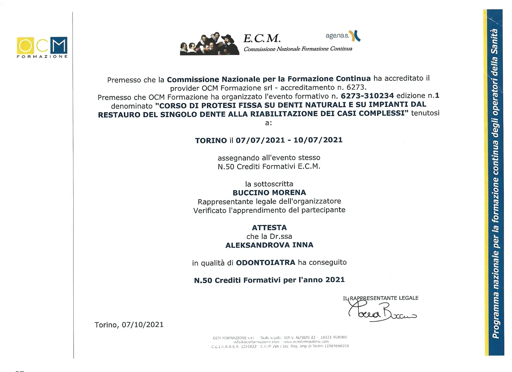 Certificato IADS Protesi